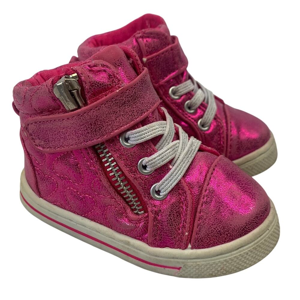 Garanimals Toddler Girls Sz 4 Metallic Hot Pink Quilted Hearts High Top Sneakers